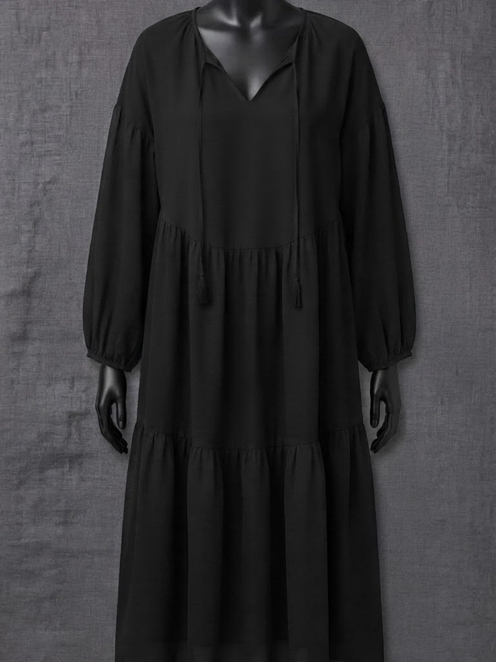 Banana Republic Black Long Sleeve Tiered Maxi Dress